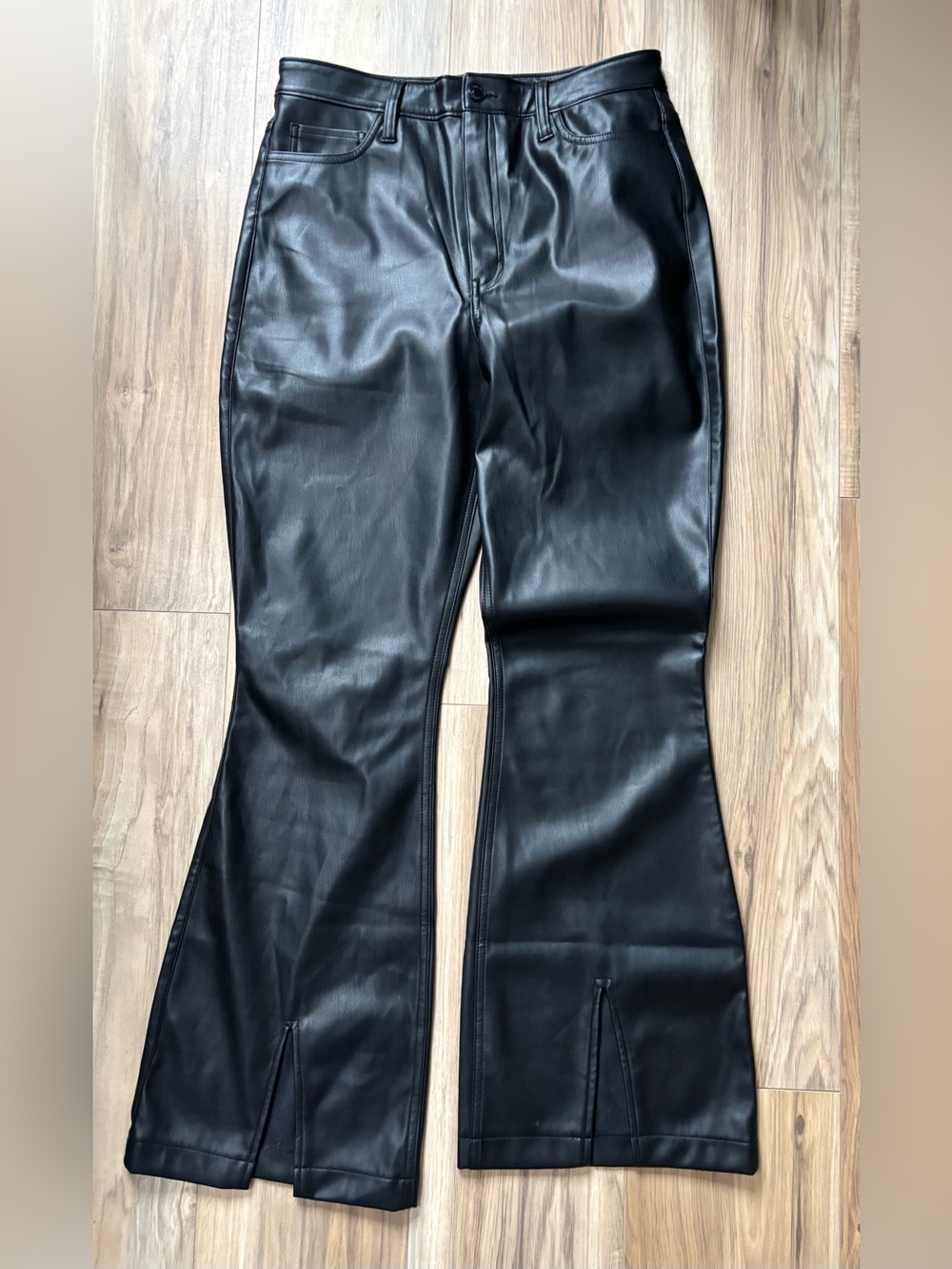 Hollister Black Faux Leather Wide Leg Pants with Front Hem Slits